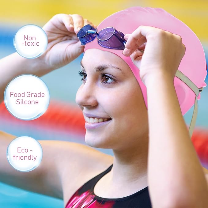 Syhood 6 Pieces Unisex Adult Silicone Swim Cap Waterproof Swimming Hat Non Slip Pool Hat Elastic Silicone Cap for Long and Short Hair-StrideForce Fitness