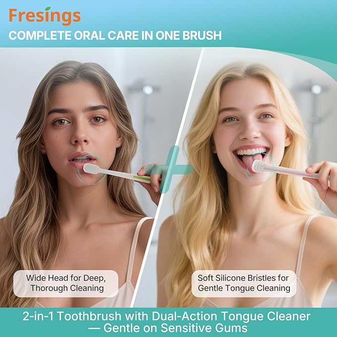 25-Pack Ultra Soft Toothbrushes for Sensitive Gums, Extra Soft Bristles, Built-in Tongue Scraper, Individually Wrapped Manual for Adults & Kids, Travel, Home, Guest, Braces, 5 Colors