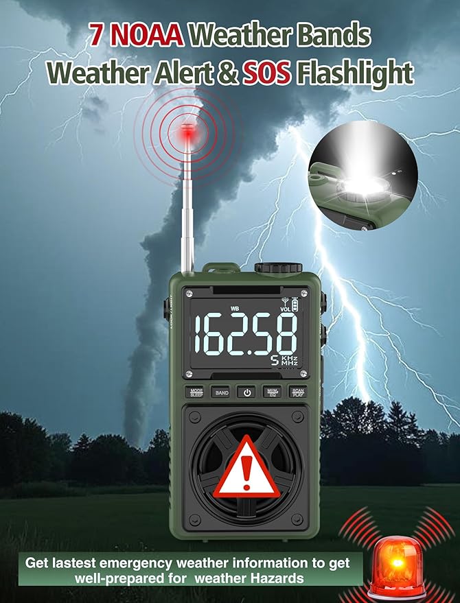 Bluetooth AM FM Shortwave Radio with NOAA Weather Alert,1250mAh Rechargeable Portable Pocket Radio with Best Reception,5W Big Speaker, Digital Tuner and Earphone,Support SD Card and USB MP3 Player-StrideForce Fitness