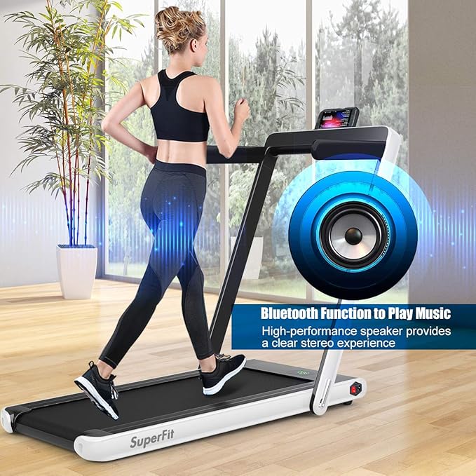 GYMAX Walking Pad, 2.25HP Foldable Treadmill with Smart App & Remote Control, Bluetooth LED Monitor, Small Spaces Compact Running Machine, Folding Portable Under Desk Treadmill for Home Office-StrideForce Fitness