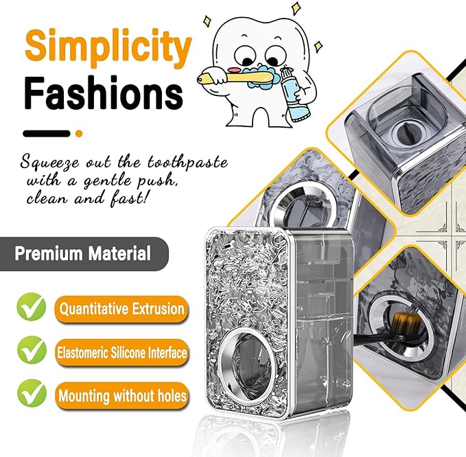 Toothbrush Holders Combo Set for Bathroom，3 Cups Toothbrush Holder Wall Mounted with Organizer，Gift 3 Count Ultra Fine Soft Bristle Crystal Tooth Brush and Wall Mounted Toothpaste Squeezer