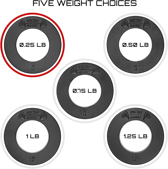 Micro Gainz Calibrated Fractional Weight Plate Set of 2 Plates, Choose Set (.25LB-1.25LB), Designed for Olympic Barbells for Strength Training & Micro Loading Bar Weights, Made in USA-StrideForce Fitness