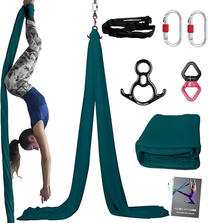 PRIOR FITNESS Aerial Silks Kit Colorful 9/15/20 Yards 40D Nylon Fabric Hammock Set With Hardware & Guide for All Levels Of Aerial Yoga Practice and Acrobatic Flying For Adults Aerial silk-StrideForce Fitness