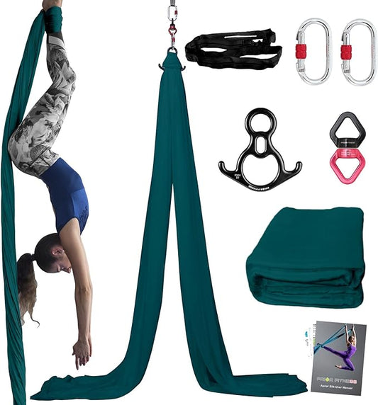 PRIOR FITNESS Aerial Silks Kit Colorful 9/15/20 Yards 40D Nylon Fabric Hammock Set With Hardware & Guide for All Levels Of Aerial Yoga Practice and Acrobatic Flying For Adults Aerial silk-StrideForce Fitness