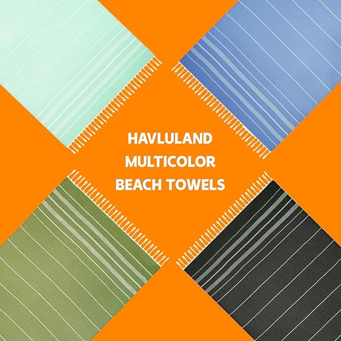 HAVLULAND Turkish Cotton Beach Towels, Bath Towel, Oversized 72"x40", Quick-Dry, Absorbent, Lightweight, Sand-Free, Ideal for Beach, Pool, Yoga, Travel, Camping Pack of 6 Turquoise-StrideForce Fitness