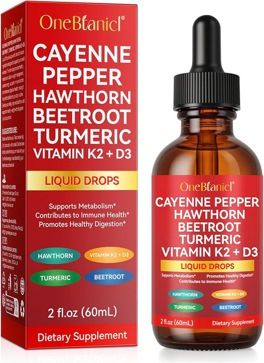 Cayenne Pepper Drops, Natural Cayenne Pepper Extract, Contains Beetroot & Turmeric & Hawthorn & Vitamin K2+D3, Natural Formula, Nutritional Supplement Drops 60ml-StrideForce Fitness