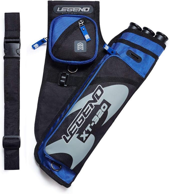 LEGEND XT320 Archery Quivers - Nylon Hip Quivers with 3 Arrow Tube Cases for Target Shooting - Adjustable Waist Belt, T-Slot, Storage Compartments for Accessories, Gear, Tools, Release Tab, Score Card-StrideForce Fitness