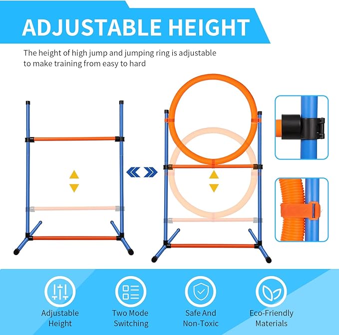 Dog Agility Training Equipment, 72-Piece Obstacle Course Training Starter Kit Indoor Outdoor Game for Dogs with Agility Hurdle, Jump Ring, Weave Poles, Pause Box, Toy Balls and Storage Bag-StrideForce Fitness