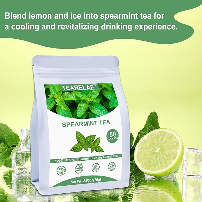 TEARELAE - Spearmint Tea - 1.5g x 50 Count - 100% Pure Spearmint Leaves - Non-GMO - Naturally Caffeine-free Herbal Tea - Support Digestion & Natural Breath Freshener-StrideForce Fitness