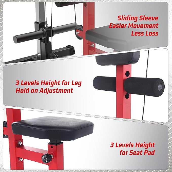 LAT Pulldown Machine, Multi-Functional Cable Machine with High and Low Pulley Station, Row Cable Machine Home Gym with Leg Support, Tricep Workout Equipment-StrideForce Fitness