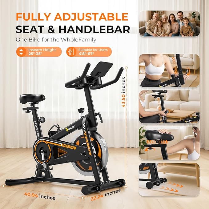 OWLSKY Exercise Bike with APP, Magnetic Resistance Indoor Cycling Bike, 300 lbs Capacity Quiet Stationary Bike for Home Gym Cardio Workout, Adjustable Seat & Tablet Holder-StrideForce Fitness