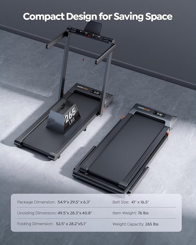 2 in 1 Folding Treadmills for Home Small Office, 2.5HP Walking Pad Treadmill with Handle Bar, 300lbs Capacity, Copmact Protable Treadmill with Smart APPs, 12 HIIT Modes and Touch Screen-StrideForce Fitness