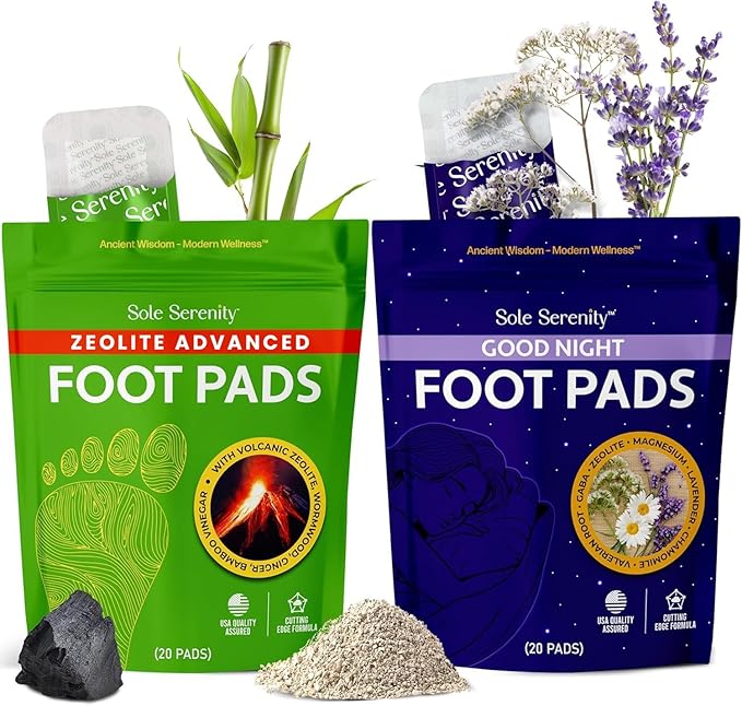 Sole Serenity Foot Pads - Zeolite Mineral, Ginger Root, Wormwood, Bamboo Vinegar, Foot Spa for Achy Feet (Bundle)-StrideForce Fitness