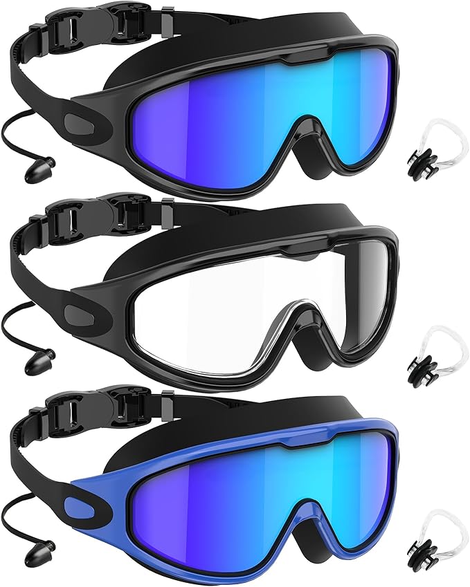 NSSIW Goggles Swimming Adult Swim-Goggles: Wide View with UV400 Protection Anti Fog No Leak for Men and Women 3 Pack-StrideForce Fitness
