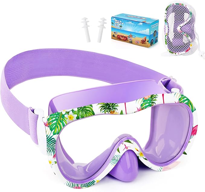 Kids Swim Goggles with Nose Cover, 180° Panoramic Snorkel Mask with Anti-Fog & Anti-Leak Design, Comfort Fabric Strap UV Protection Lens for Boys Girls Ages 3-15-StrideForce Fitness