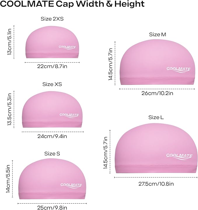 COOLMATE Fabric Swim Cap for Adult Women Men Kid 3 4 6 8 14 16, Silicone Water Resistant Layer, Cloth Swim Cap Gifts for Swimmers, Lightweight for Pool, Lap Swimming (1 pc)-StrideForce Fitness