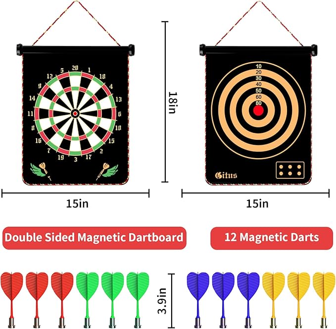 Magnetic Dart Board Games for Kids with 12 Darts Outdoor Toys for Boys Age 8-13 Cool Stuff for Boys Gifts Ideas for Teenage Boys Girls Age 8 9 10 11 12 13 14 15 16 Game Room Decor-StrideForce Fitness