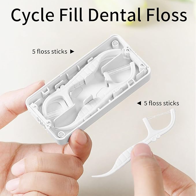 Holy Rose Portable Dental Floss Picks Dispenser 3 Case, Dual-Line Flossers – Travel Teeth Cleaning Holder - Mint Flavor Flossing Toothpicks Effective Oral Care Tool (White)