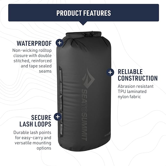 Sea to Summit Big River Dry Bag, Heavy-Duty Dry Storage, 65 Liter, Jet Black-StrideForce Fitness