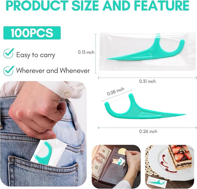 FAMILIFE Individually Wrapped Floss Picks, 100PCS Mint Dental Floss Cleaner, Tooth Picks Flossers with Portable Individual Packaging, Toothpicks Helps to Fight Tooth Decay and Keep Your Teeth Clean