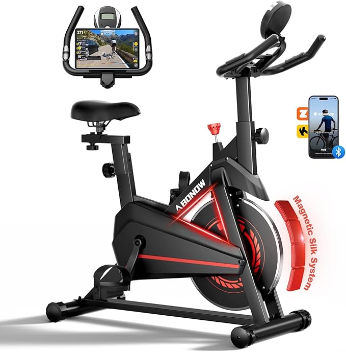Exercise Bike, Adjustable Magnetic Resistance Stationary Bikes for Home with App Compatible, Indoor Cycling Bike with 300lbs Capacity Compact, Extra Comfort Seat & Tablet Mount-StrideForce Fitness