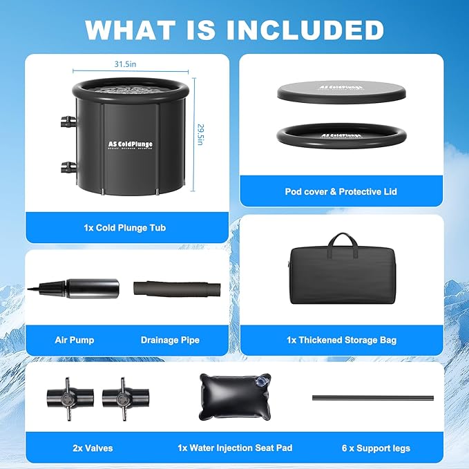 1/3HP Ice Bath Chiller & Cold Plunge Tub Kit – XL 100 Gal Insulated Ice Pod, External Pump & Filter, Cold Plunge Tub with Water Chille for Athletes, Recovery & Home Wellness-StrideForce Fitness