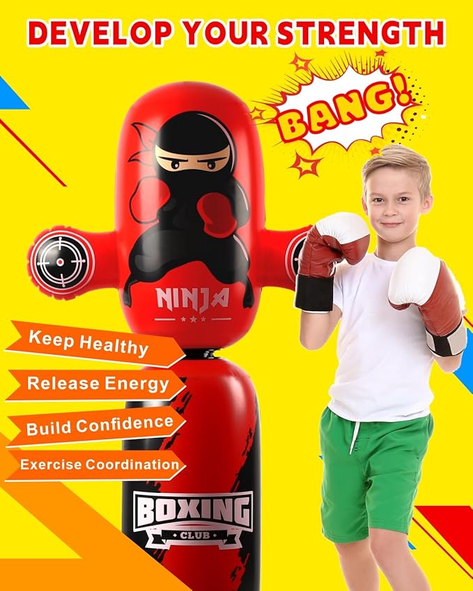 Punching Bag for Kids,New Upgraded 360°Rotating Kids Punching Bag,Inflatable Boxing Bag Toy for Boys Girls, Christmas Birthday Gift for Kids Age 3-12-StrideForce Fitness