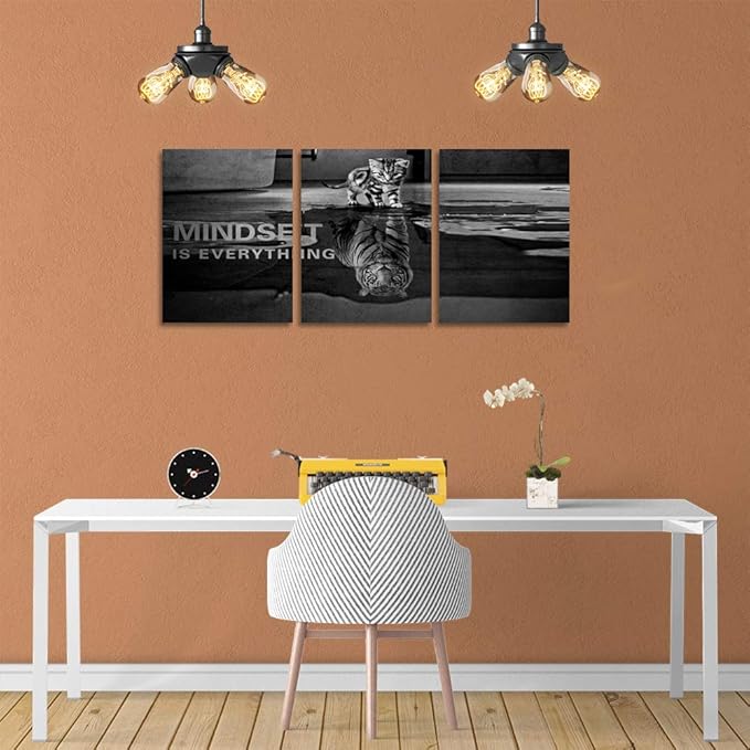 3 Panels Mindset is Everything Motivational Canvas Wall Art Inspirational Entrepreneur Quotes Poster Print Artwork Painting Picture for Framed Home Decoration Living Room office bedroom 36''W x 16''H-StrideForce Fitness