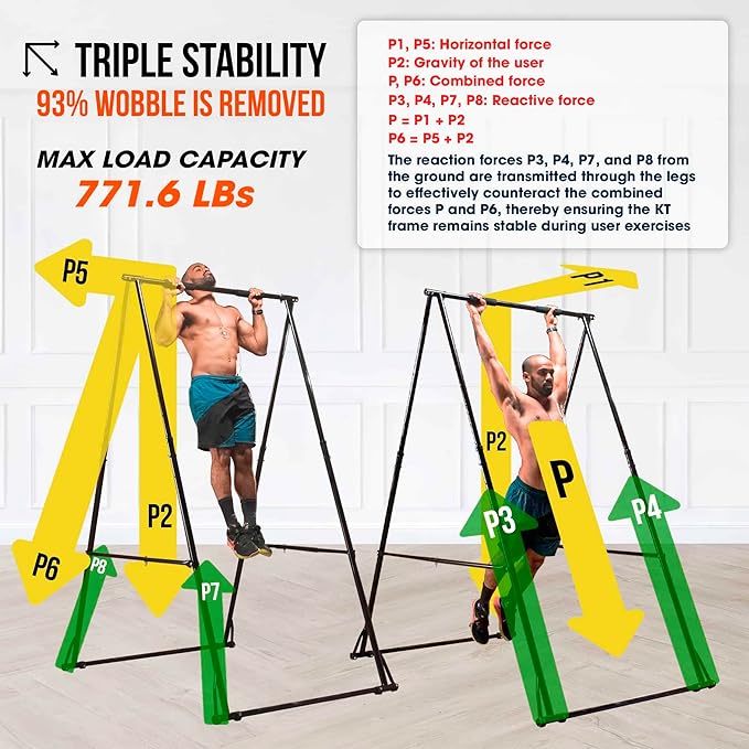 KT TOES DON'T TOUCH GROUND Foldable Free Standing Pull Up Bar Stand Sturdy Power Tower Workout Station For Home Gym Strength Training Adjustable Pullup Fitness Equipment Multifunctional Exercise Rack-StrideForce Fitness