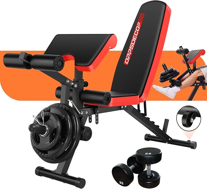 OPPSDECOR Adjustable Weight Bench with Leg Extension, Leg Curl - 800 LBS Heavy Duty Workout Bench for Home Gym - Preacher Curl, Flat, Incline, Decline Sit Up - Full Body Workout-StrideForce Fitness