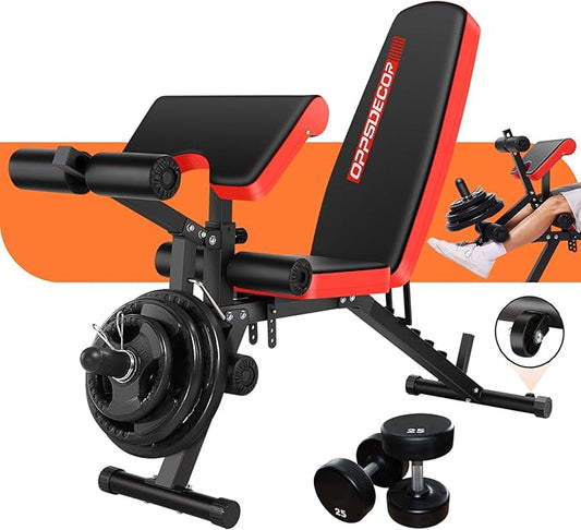 OPPSDECOR Adjustable Weight Bench with Leg Extension, Leg Curl - 800 LBS Heavy Duty Workout Bench for Home Gym - Preacher Curl, Flat, Incline, Decline Sit Up - Full Body Workout-StrideForce Fitness