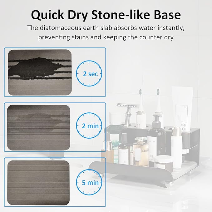 Quick Dry Electric Toothbrush Holder 4 Slots Metal Bathroom Counter Organizer for Toothpaste Razor Mouthwash, Black