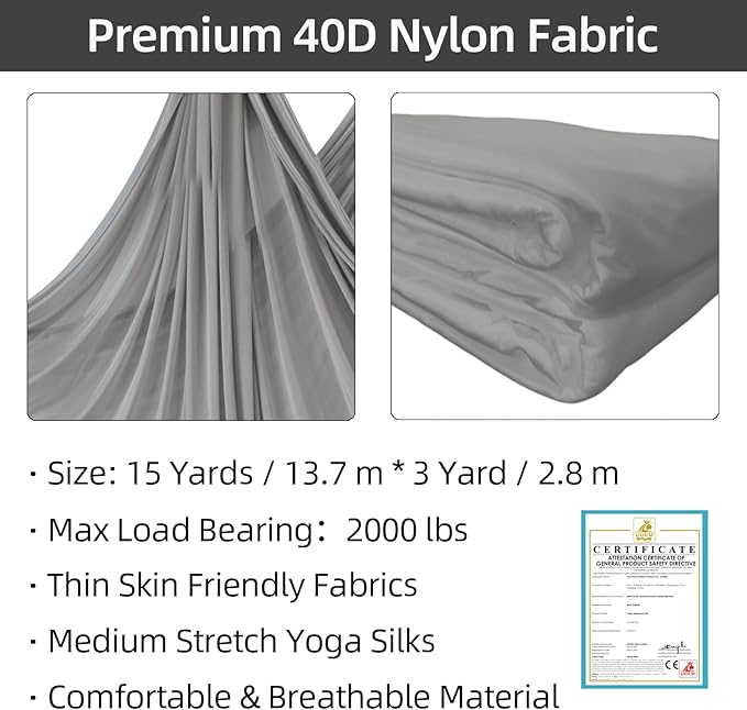 PRIOR FITNESS Aerial Silks Kit Colorful 9/15/20 Yards 40D Nylon Fabric Hammock Set With Hardware & Guide for All Levels Of Aerial Yoga Practice and Acrobatic Flying For Adults Aerial silk-StrideForce Fitness