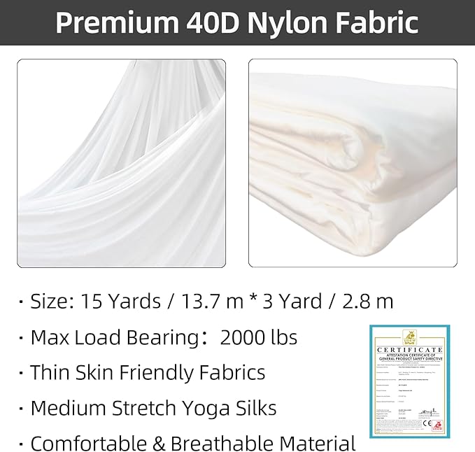 PRIOR FITNESS Aerial Silks Kit Colorful 9/15/20 Yards 40D Nylon Fabric Hammock Set With Hardware & Guide for All Levels Of Aerial Yoga Practice and Acrobatic Flying For Adults Aerial silk-StrideForce Fitness