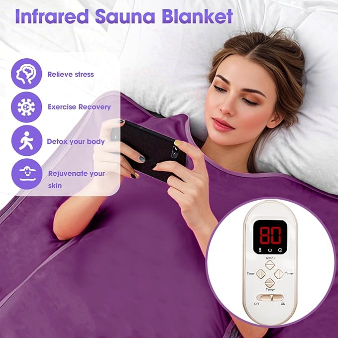 Natural Jade and Tourmaline Heat Far Infrared Sauna Blanket with Remote Control for Exercise Recovery Heating Detox 2-Zone Double Zipper Digital Display Portable Saunas for Home Relaxation-StrideForce Fitness