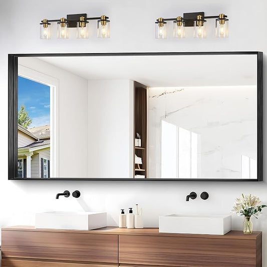 Black Bathroom Mirror, 72x36 Inch Rectangular Deep Frame Mirror, Large Wall Mounted Bathroom Vanity Mirror Over Sink for Bedroom,Restroom, Living Room, Hangs Vertically or Horizontally-StrideForce Fitness