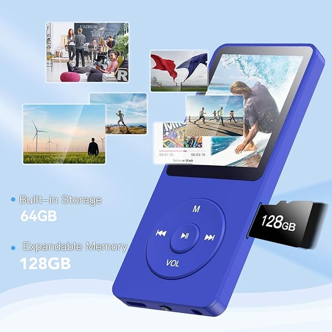AGPTEK A02PL 64GB MP3 Player, 70 Hours Playback Lossless Sound Music Player, Supports up to 128GB(Deep Blue)-StrideForce Fitness