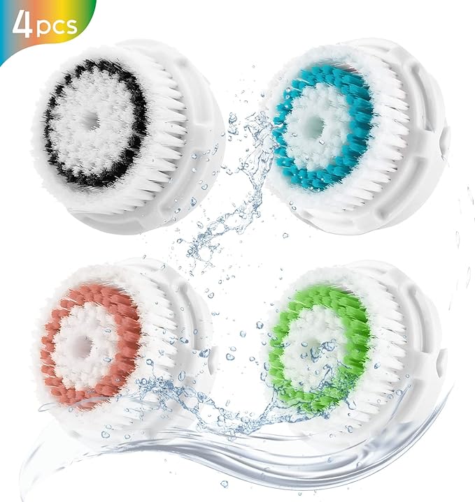 Combo Pack Replacement Brush Heads – Compatible with Clarisonic Mia 1, Mia 2, Mia Fit, Alpha Fit, Smart Profile Uplift – 4 Pack (Acne, Sensitive, Deep Pore, Radiance)