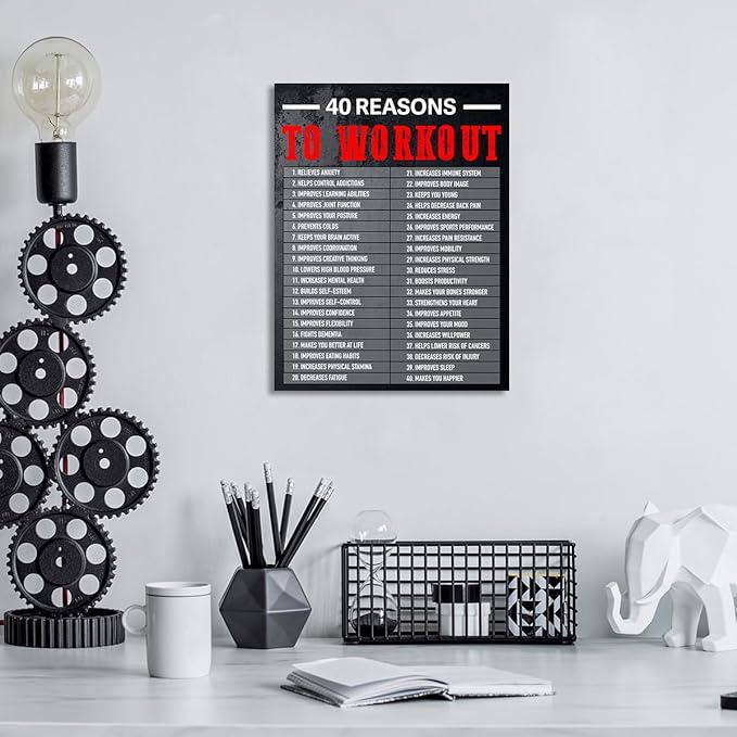 Gwisml 40 Reasons To Workout Wall Art,Inspirational Exercise Fitness Canvas Frame Paintings For Gym Sports Room Home Workplace Wall Art Decor-StrideForce Fitness