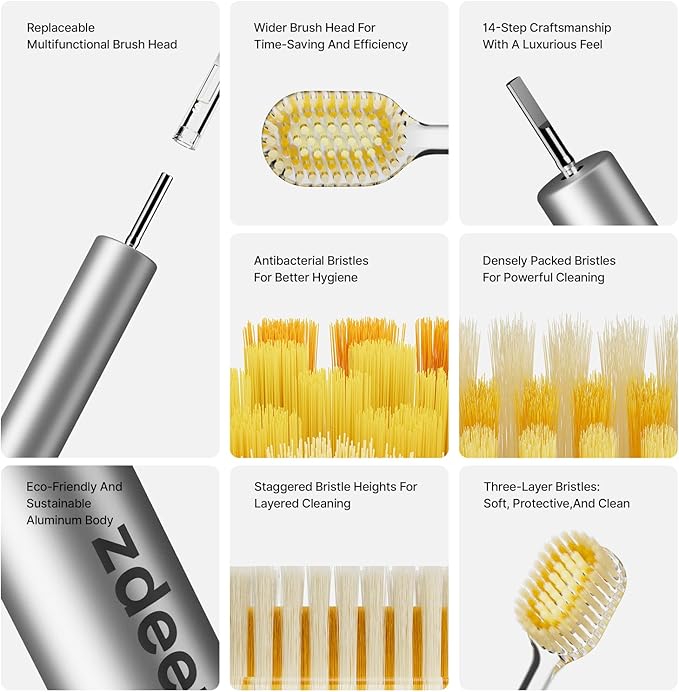 Ultra Soft Bristle Toothbrush for Adults with Sensitive Gums, Aluminum Alloy + ABS Handle with 11 Replaceable Wide Soft Gum Care Heads