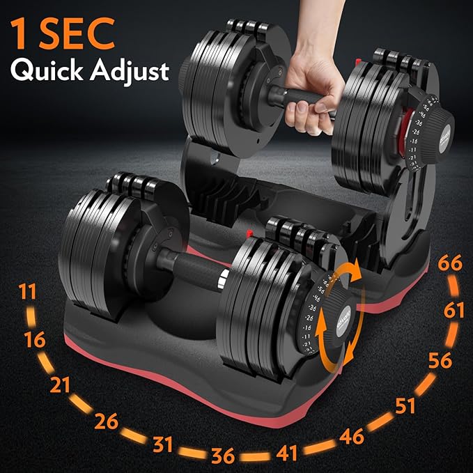 Ativafit 27.5/66/88LBS Pair Adjustable Dumbbell Set with Anti-slip Handle 12 In 1 Quick Dial Adjustment Weights With Safety Locking Button Space Saving Strength Training for Full Body Home Gym Workout-StrideForce Fitness