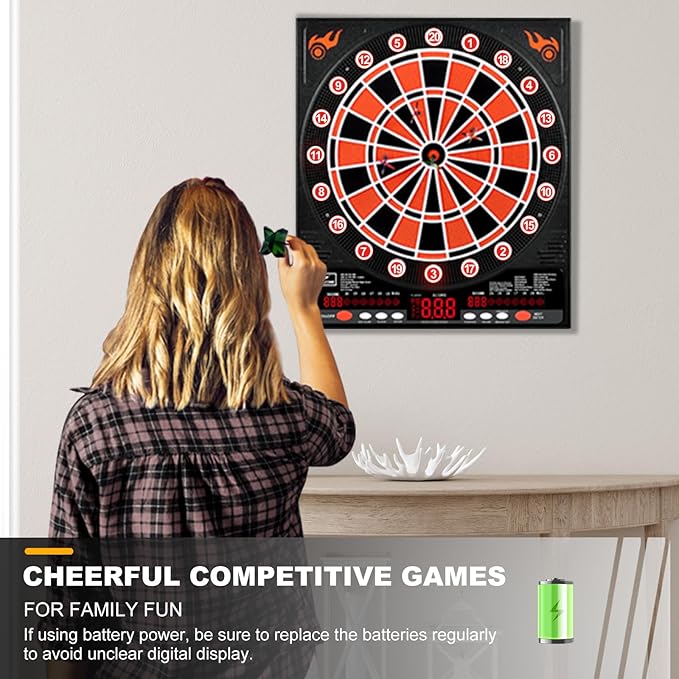 Electronic Dartboard, Electric Dart Boards for Adults,Electronic Scoreboard, Light-Up Led Display, 12 Darts Soft Tip Professional Dart Board and Extra Tips, Up to 8 Players-StrideForce Fitness