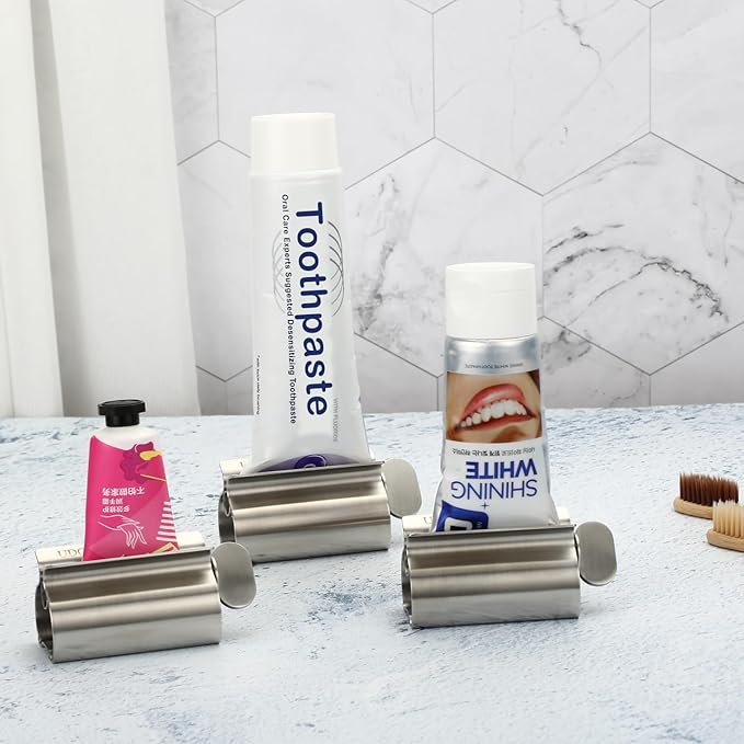Toothpaste Squeezer - Metal Tube Squeezer Stainless Steel Tube Wringer UDQYQ Toothpaste seat Holder Stand (3 Pack)