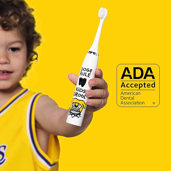 Made by Dentists Kids Electric Toothbrush - Rechargeable Vibrating Toothbrush with Timer Includes 6 Replacement Heads, Gently Cleans Teeth, Girls & Boys, Kids & Toddlers Age 2+ (Bulldog)