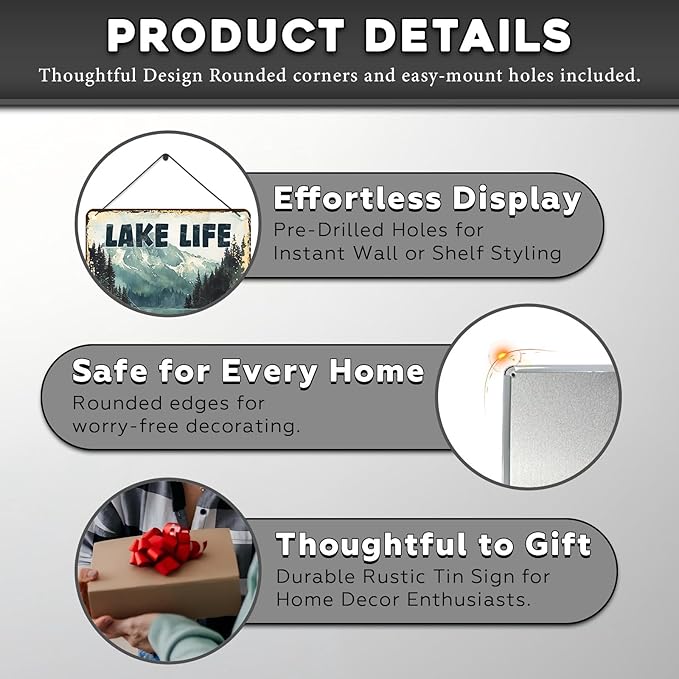 Vintage Lakehouse Tin Sign Lake Life Cuz Beaches Be Salty Retro Wall Decor Nostalgic Art Funny Metal Poster Indoor Store Cafe Toilet Kitchen Garden Plaque Bar Pubs Man cave 12 * 8inch-StrideForce Fitness