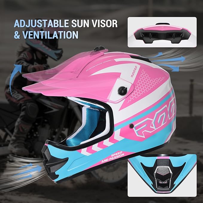 Youth Dirt Bike Helmet DOT Certified - Full Face Motorcycle Helmet for Off-Road, ATV, Street Riding, Includes Adjustable Goggles & Protective Gloves-StrideForce Fitness