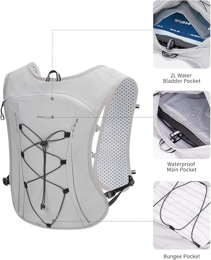 ECOHUB Running Hydration Vest Backpack,Lightweight Breathable Pack with 2L Water Bladder Bag Daypack for Hiking Trail Running Cycling Race Marathon for Women Men-StrideForce Fitness