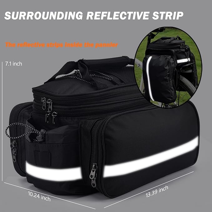 27L Adjustable Bike Pannier Bag with Hidden Rain Cover, 360° Reflective Strips, Multi-Functional Bicycle Saddle Bag for Grocery Shopping, Commuting, Cycling & Travel, Handheld & Crossbody Design-StrideForce Fitness