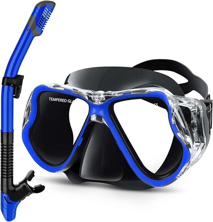 Greatever Dry Snorkel Set,Panoramic Wide View,Anti-Fog Scuba Diving Mask,Professional Snorkeling Gear-StrideForce Fitness