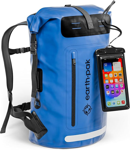 Earth Pak Waterproof Backpack - Heavy Duty Hiking Backpack - Roll-Top Closure Bag - Cushioned Dry Bag Waterproof Phone Case-StrideForce Fitness